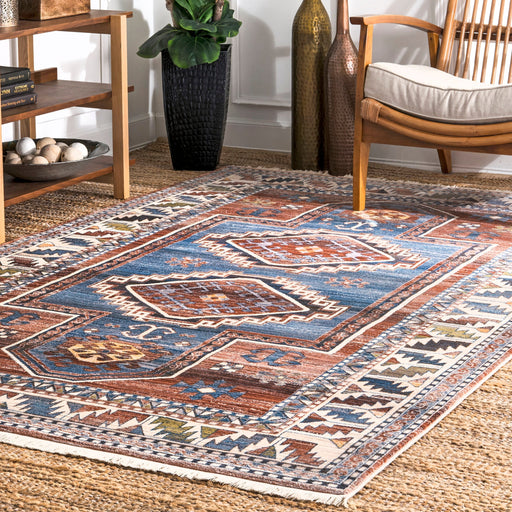 Aztec Design Fringe Area Rug 160cm Blue