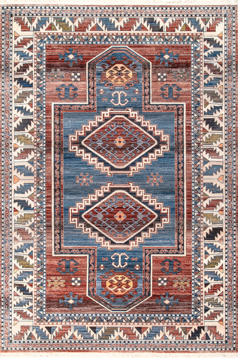 Aztec Design Fringe Area Rug 160cm Blue