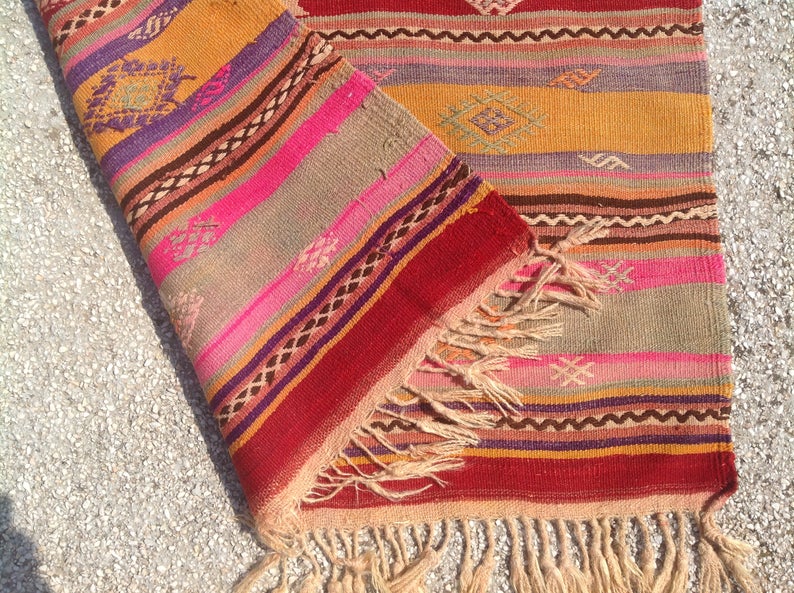 Aztec Design Vintage käsinkudottu Kilim-matto 155cm x 96cm