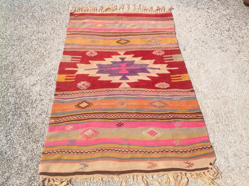 Aztec Design Vintage käsinkudottu Kilim-matto 155cm x 96cm