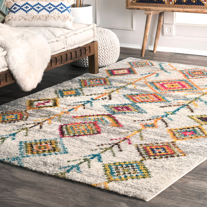 Aztec Diamonds Grey Shag Area Rug 150cm x 240cm