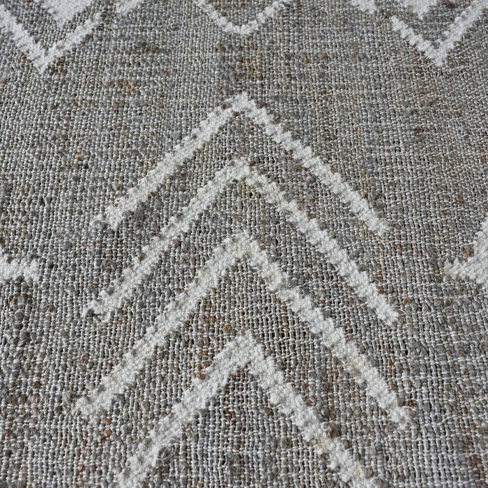 Aztec Inspired Hand Woven Hemp Wool Rug in Grey Ivory