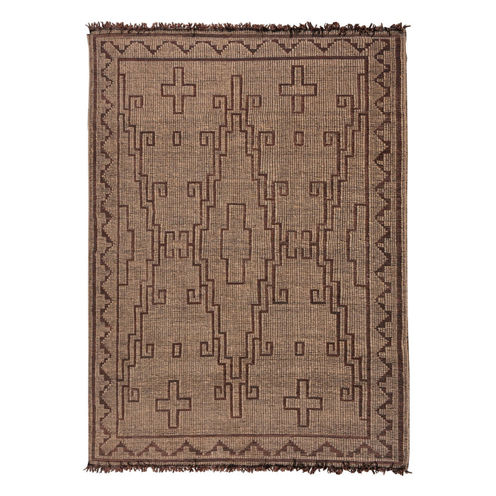 Aztec Inspired Hemp And Leather Hand-Woven Rug