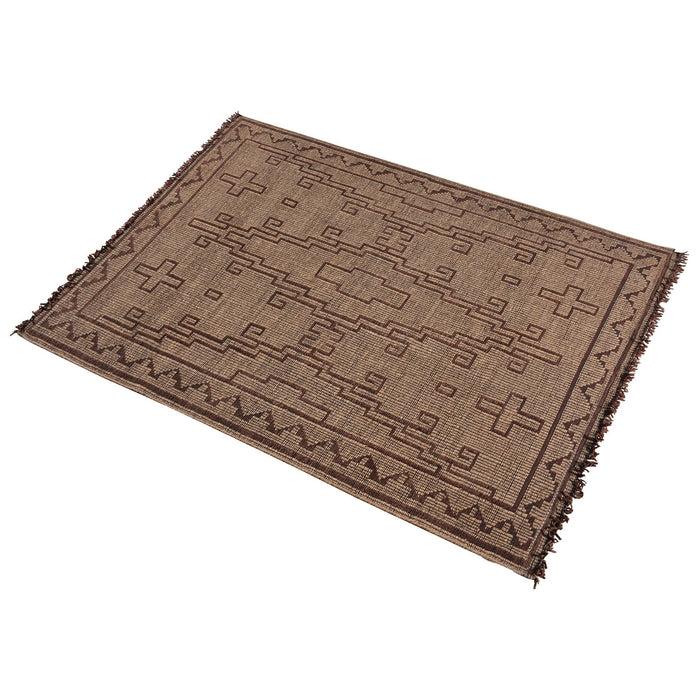 Aztec Inspired Hemp And Leather Hand-Woven Rug