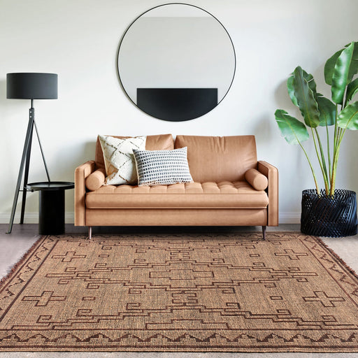 Aztec Inspired Hemp And Leather Hand-Woven Rug