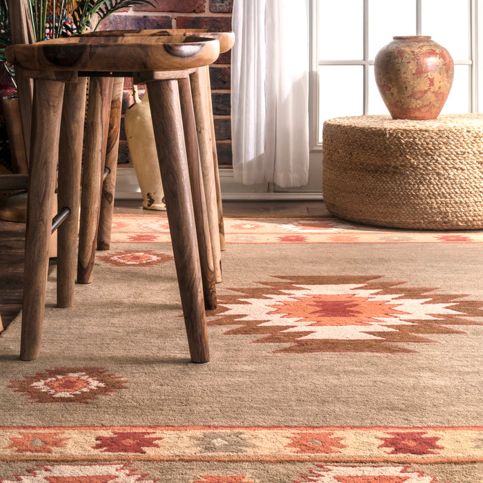 Aztec Pattern Area Rug in Sage Green