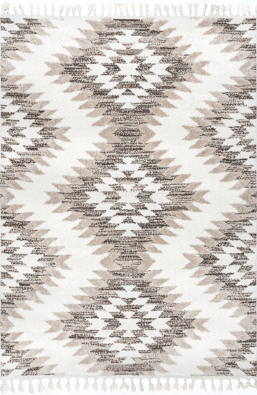 Aztec Pattern Beige Area Rug 140 cm with Braided Tassels