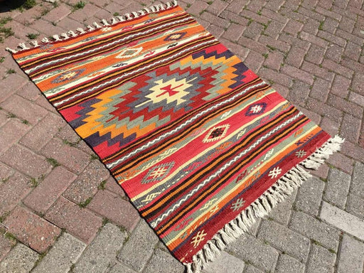 Aztec Pattern Handwoven Vintage Rug 130cm x 100cm