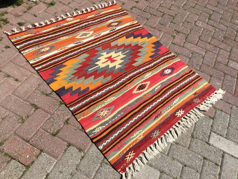 Aztec Pattern Handwoven Vintage Rug 130cm x 100cm