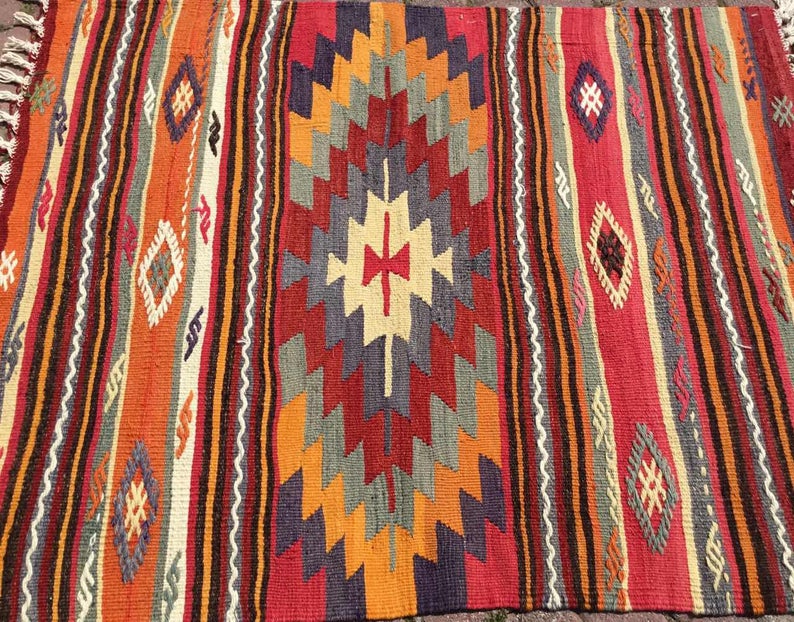 Aztec Pattern Handwoven Vintage Rug 130cm x 100cm