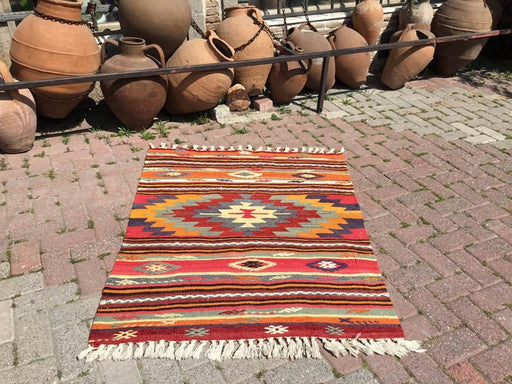 Aztec Pattern Handwoven Vintage Rug 130cm x 100cm