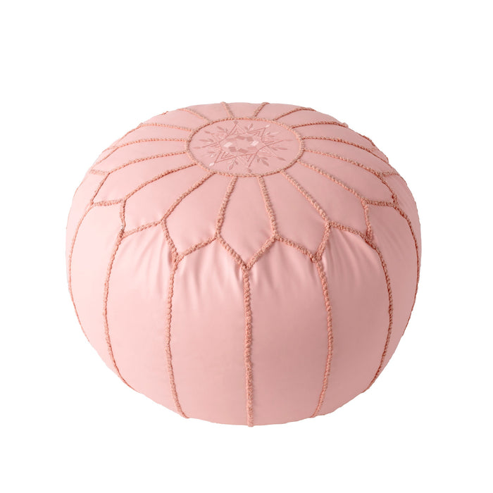 Baby Pink Faux Leather Pouf for Living Room Decor