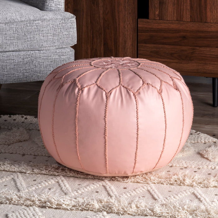 Baby Pink Faux Leather Pouf for Living Room Decor