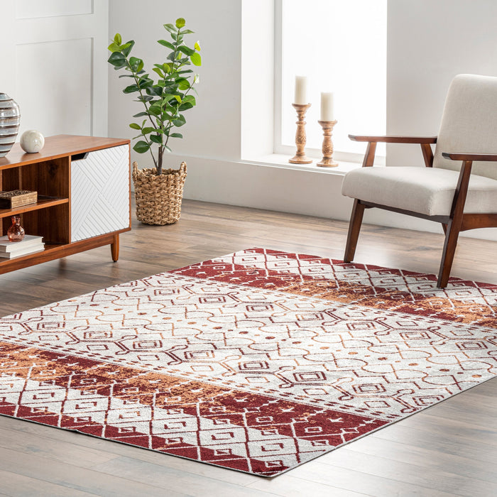 Bailey Machine Washable Geometric Area Rug Red 120x180 cm