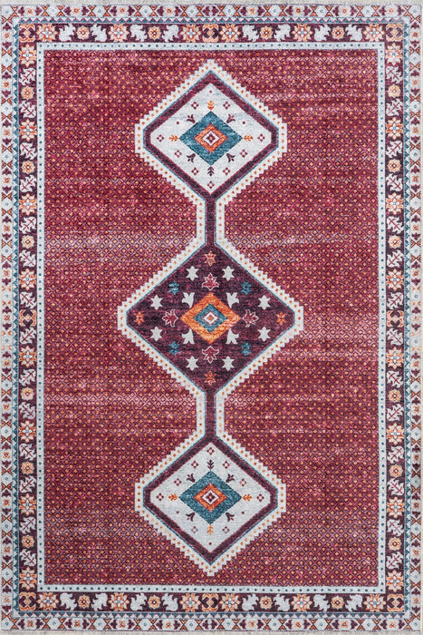 Baitadi Washable Area Rug 120x180 cm Burgundy Geometric Design