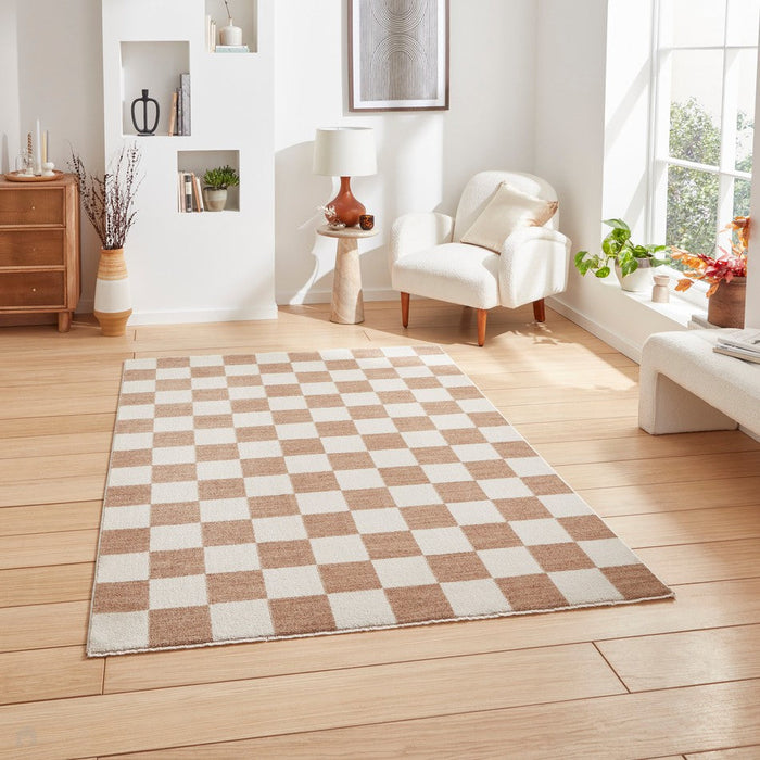 Baltimore 66618 Modern Checkerboard High-Density Smooth Polyester Flat-Pile Beige Rug