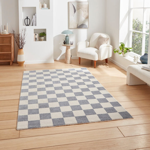 Baltimore 66618 Modern Checkerboard High-Density Smooth Polyester Flat-Pile Blue Rug