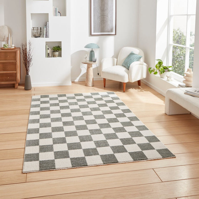 Baltimore 66618 Modern Checkerboard High-Density Smooth Polyester Flat-Pile Green Rug