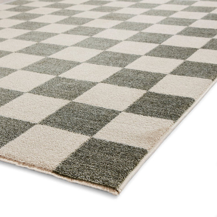 Baltimore 66618 Modern Checkerboard High-Density Smooth Polyester Flat-Pile Green Rug