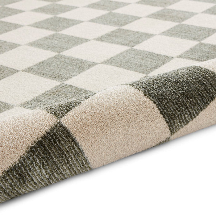 Baltimore 66618 Modern Checkerboard High-Density Smooth Polyester Flat-Pile Green Rug