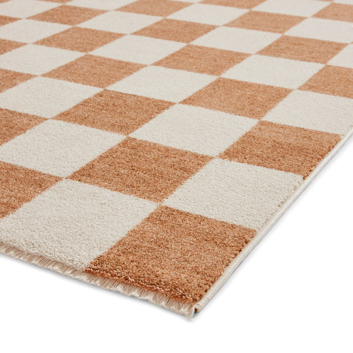 Baltimore 66618 Modern Checkerboard High-Density Smooth Polyester Flat-Pile Walnut Rug