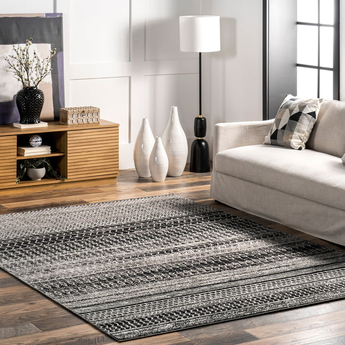 Banded Abacus Stripes Area Rug Dark Grey 140x200 cm