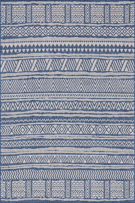 Banded Blue Indoor Outdoor Area Rug 152x244 cm