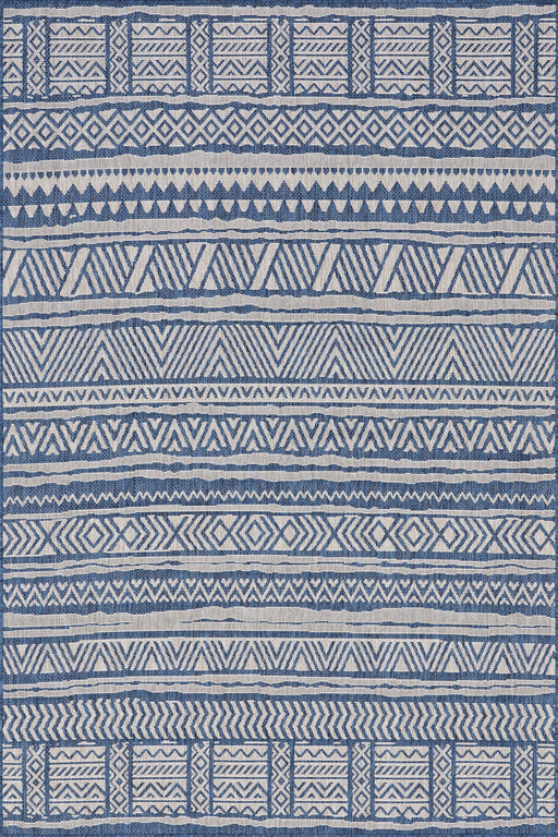 Banded Blue Indoor Outdoor Area Rug 152x244 cm