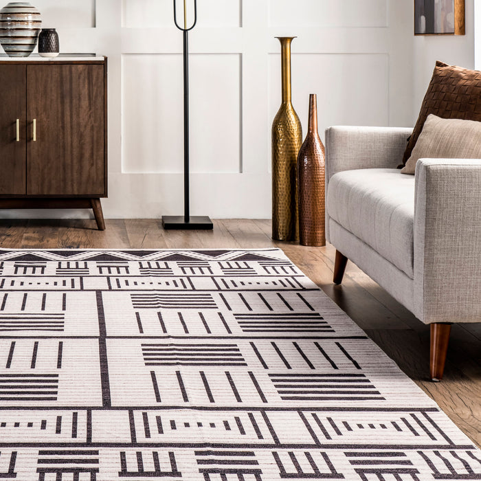 Banded Charcoal Washable Rug for Busy Homes