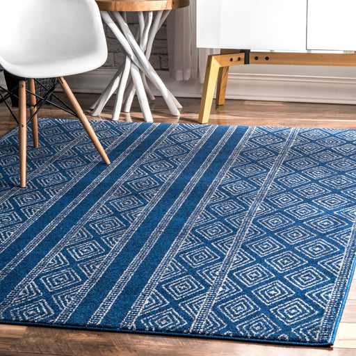 Banded Diamond Pattern Blue Area Rug 120x180 cm