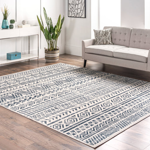 Banded Geometric Area Rug in Blue for Modern Interiors