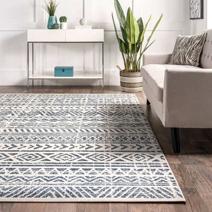 Banded Geometric Area Rug in Blue for Modern Interiors