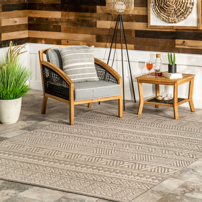 Banded Striped Area Rug 120cm Light Grey Indoor Outdoor