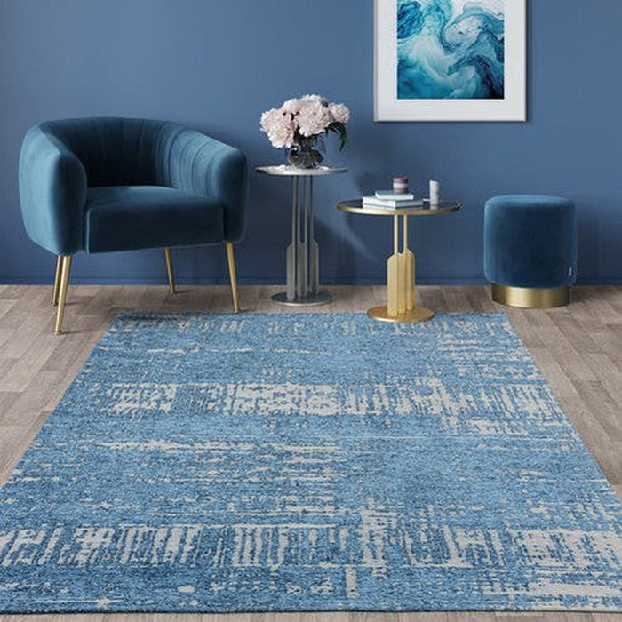 Beau Modern Abstract Distressed Shimmer Soft Textured Flatweave Denim Rug