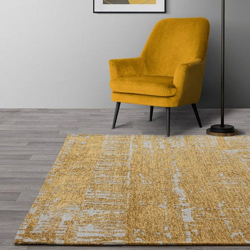 Beau Modern Abstract Distressed Shimmer Soft Textured Flatweave Gold Rug