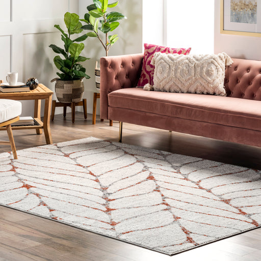 Beige Area Rug with Abstract Leaf Design 150x240 cm