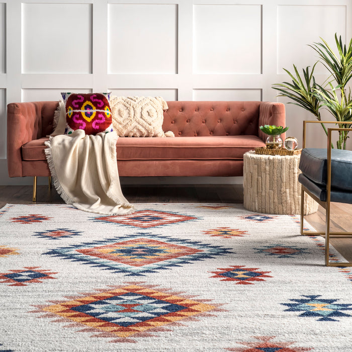 Beige Aztec Diamond Area Rug for Living Room and Bedroom