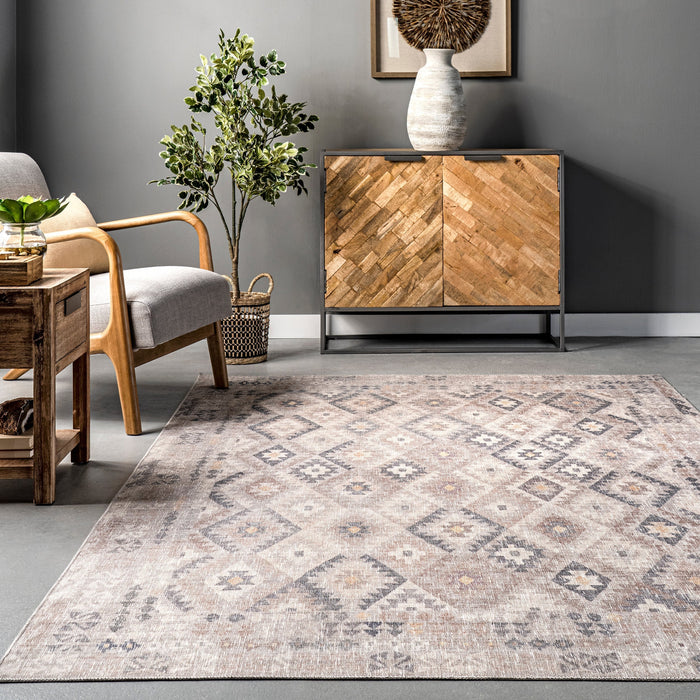 Beige Aztec Machine Washable Area Rug 120x180 cm