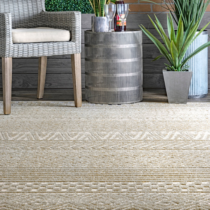 Beige Banded Indoor Outdoor Area Rug 120x180 cm