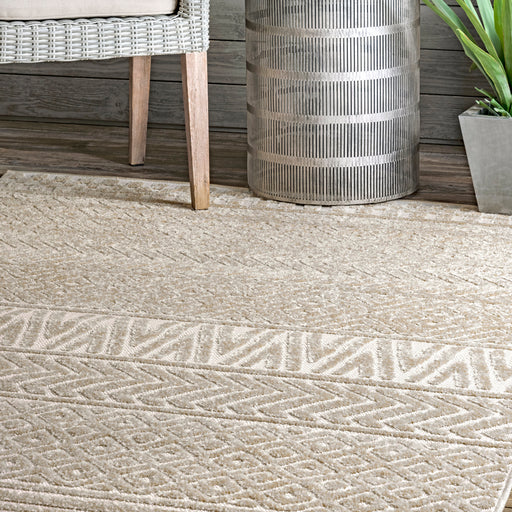 Beige Banded Indoor Outdoor Area Rug 120x180 cm