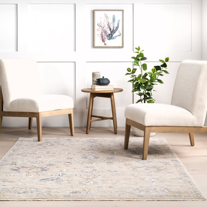 Beige Botanical Area Rug with Modern Design and Luxury Finish