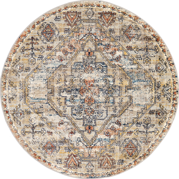 Beige Cardinal Cartouche Area Rug for Living Room