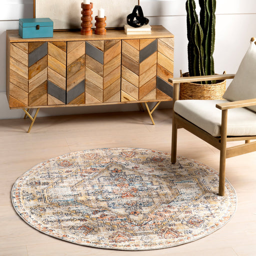 Beige Cardinal Cartouche Area Rug for Living Room