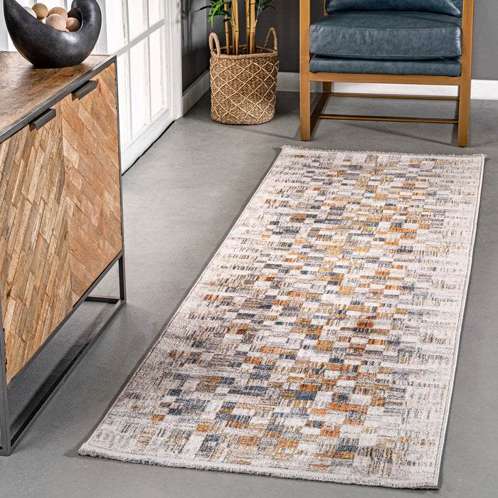 Beige Checkered Area Rug 140x200 cm for Living Room