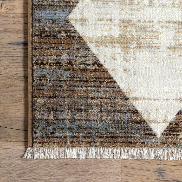 Beige Checkered Fringed Area Rug 120cm x 180cm