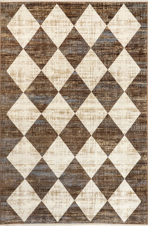 Beige Checkered Fringed Area Rug 120cm x 180cm