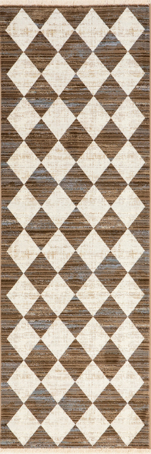 Beige Checkered Fringed Area Rug 120x180 cm