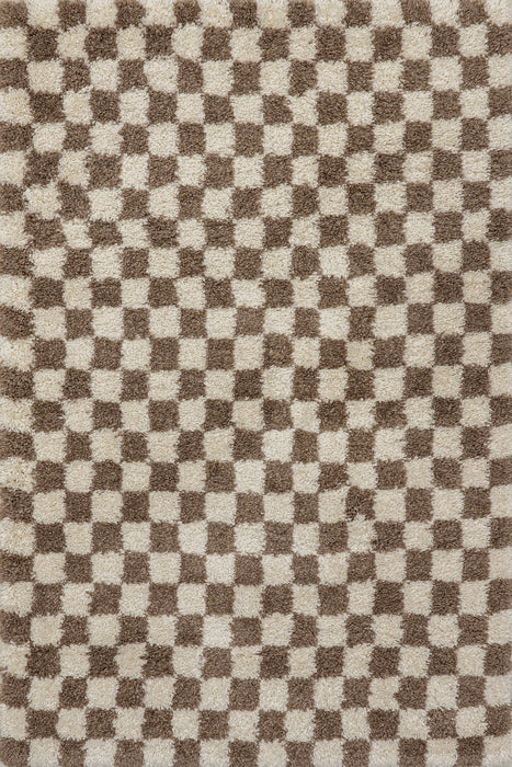 Beige Checkered Shag Rug 120x180 cm