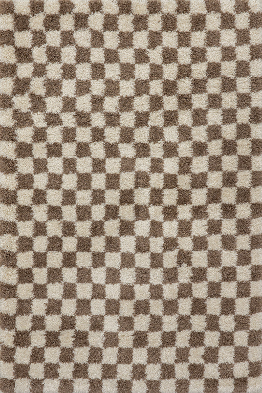 Beige Checkered Shag Rug for Comfort and Style