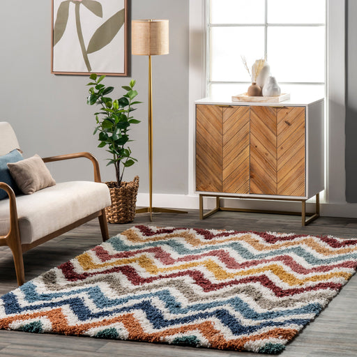 Beige Chevron Shag Area Rug 120x180 cm